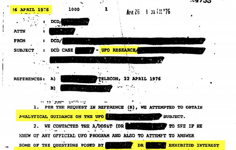 dosar CIA despre fenomen OZN observat în aprilie 1976